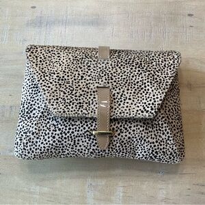 REISS Animal Print Clutch with detachable Crossbody gold chain